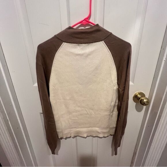 Nwt womens Monrow color block Reglan half zip sweater size xl cream and‎ brown - Picture 12 of 13